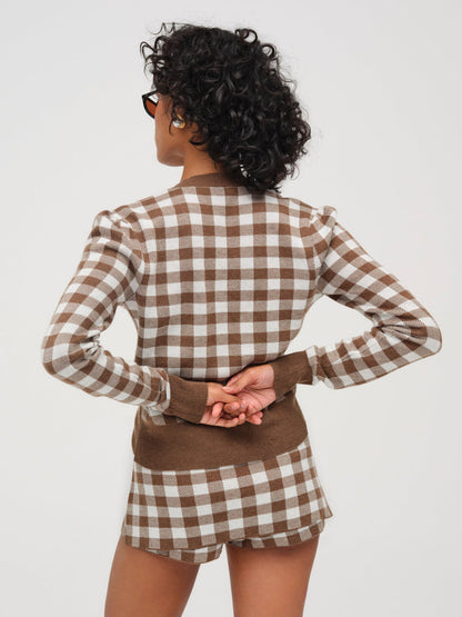 Gingham Knit Cardigan - Brown | For Love and Lemons