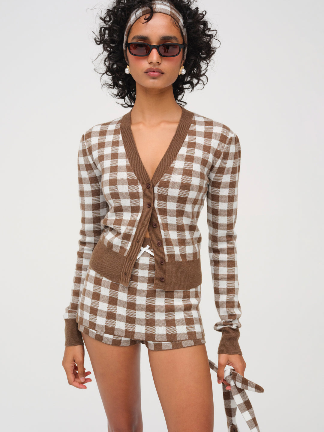 Gingham Knit Cardigan - Brown | For Love and Lemons