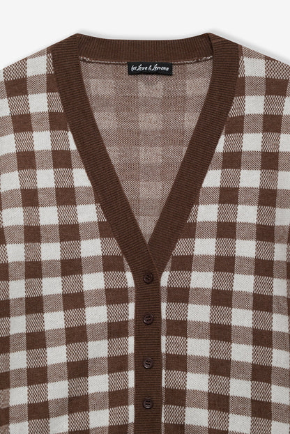Gingham Knit Cardigan - Brown | For Love and Lemons