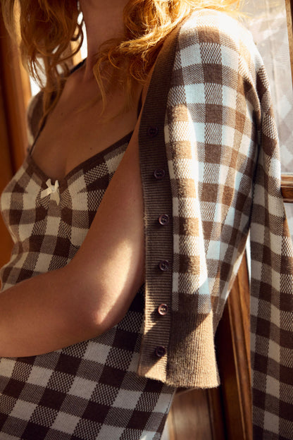 Gingham Knit Cardigan - Brown | For Love and Lemons