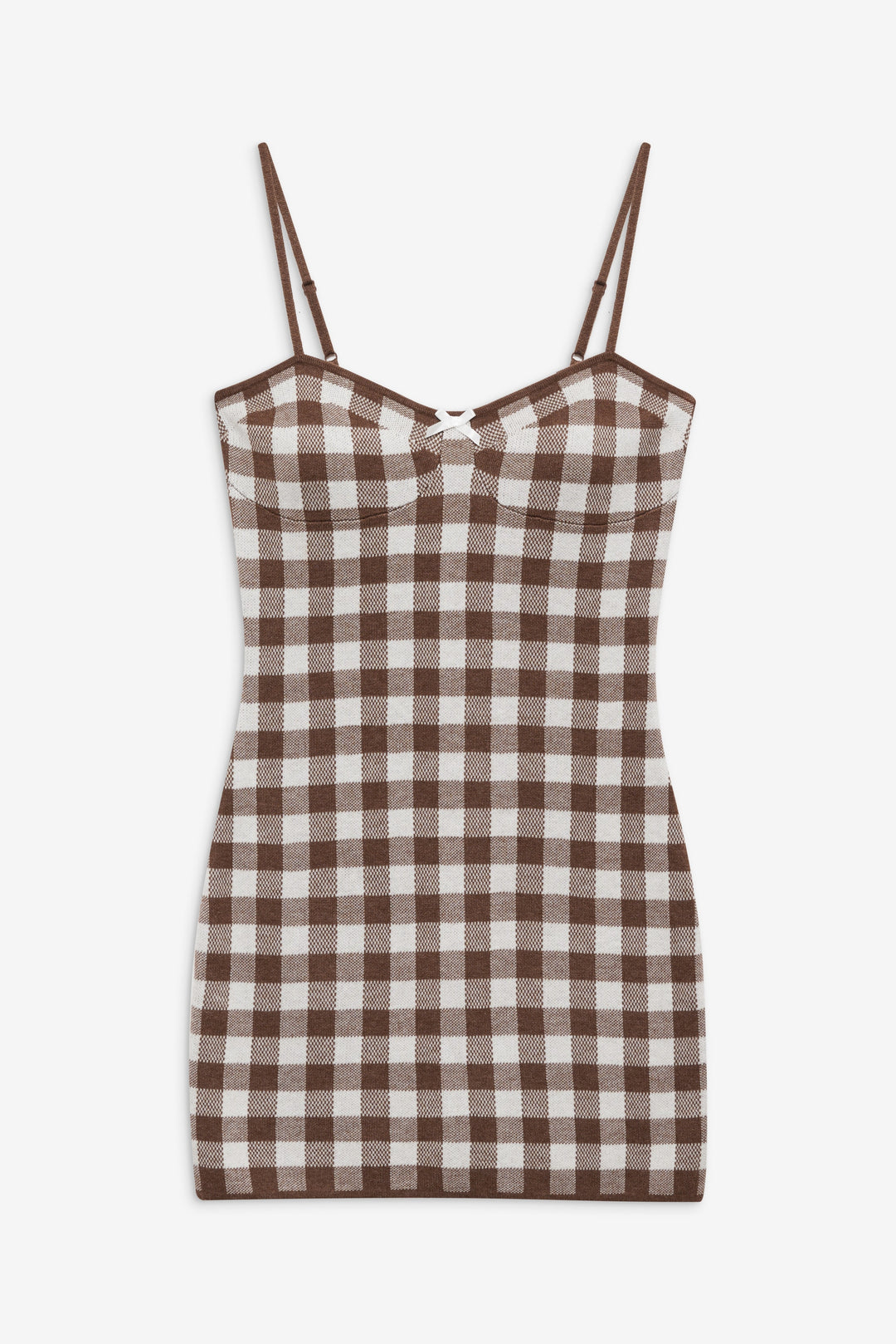 Gingham Knit Mini Dress - Brown | For Love and Lemons