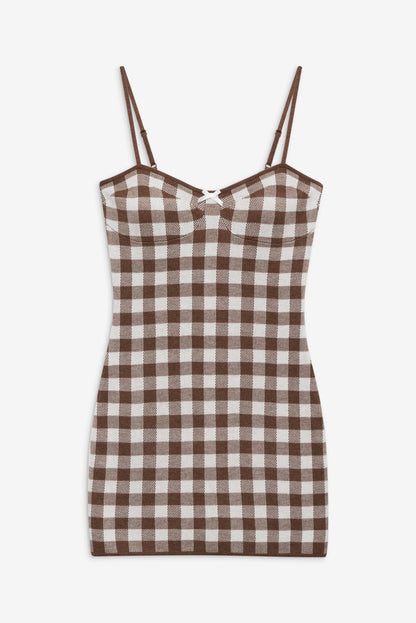 Gingham Knit Mini Dress - Brown | For Love and Lemons