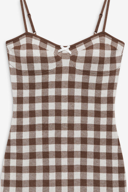Gingham Knit Mini Dress - Brown | For Love and Lemons