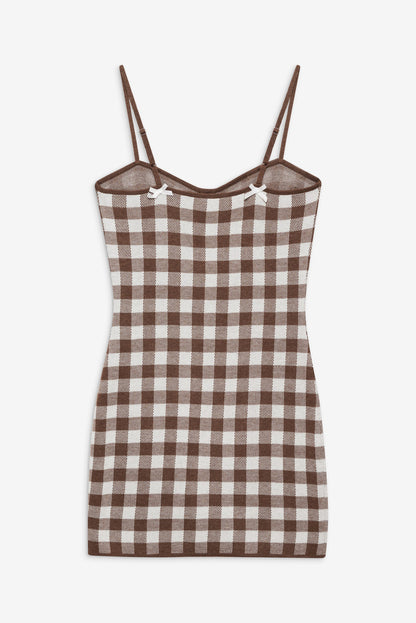 Gingham Knit Mini Dress - Brown | For Love and Lemons