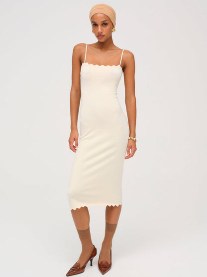 Sisi Scallop Knit Midi Dress - Cream | For Love and Lemons