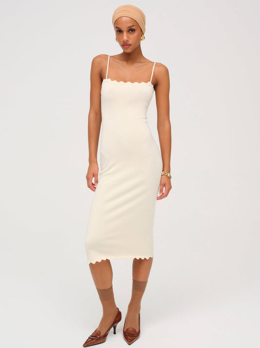 Sisi Scallop Knit Midi Dress - Cream | For Love and Lemons