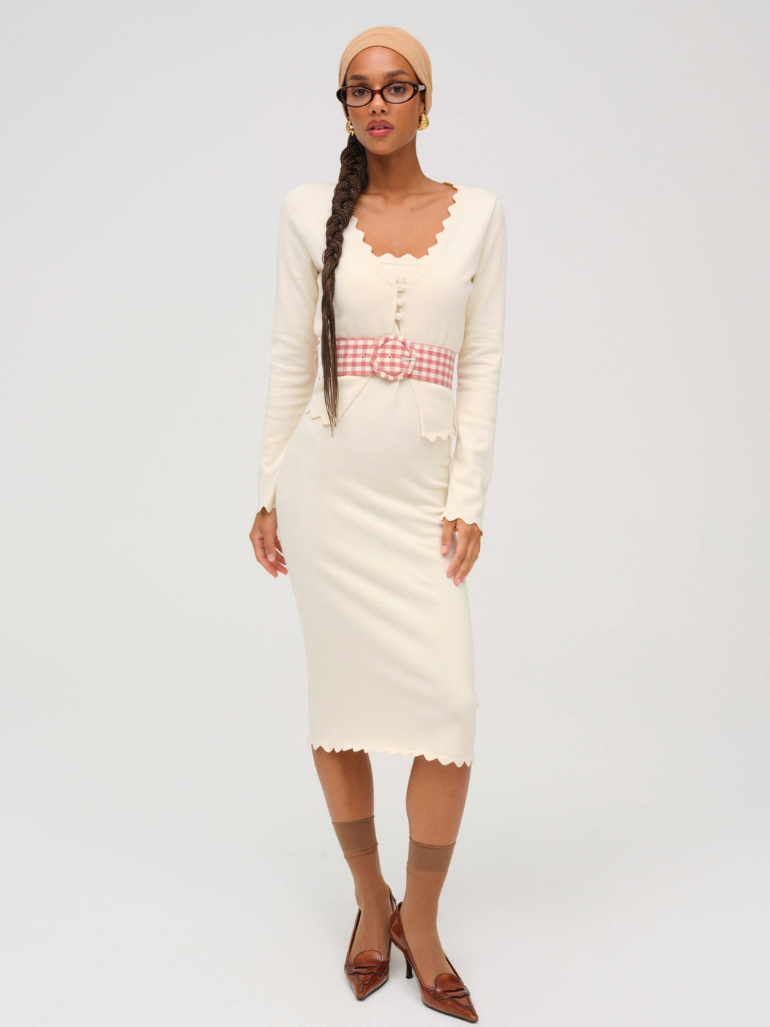 Sisi Scallop Knit Midi Dress - Cream | For Love and Lemons