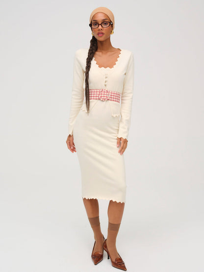 Sisi Scallop Knit Midi Dress - Cream | For Love and Lemons