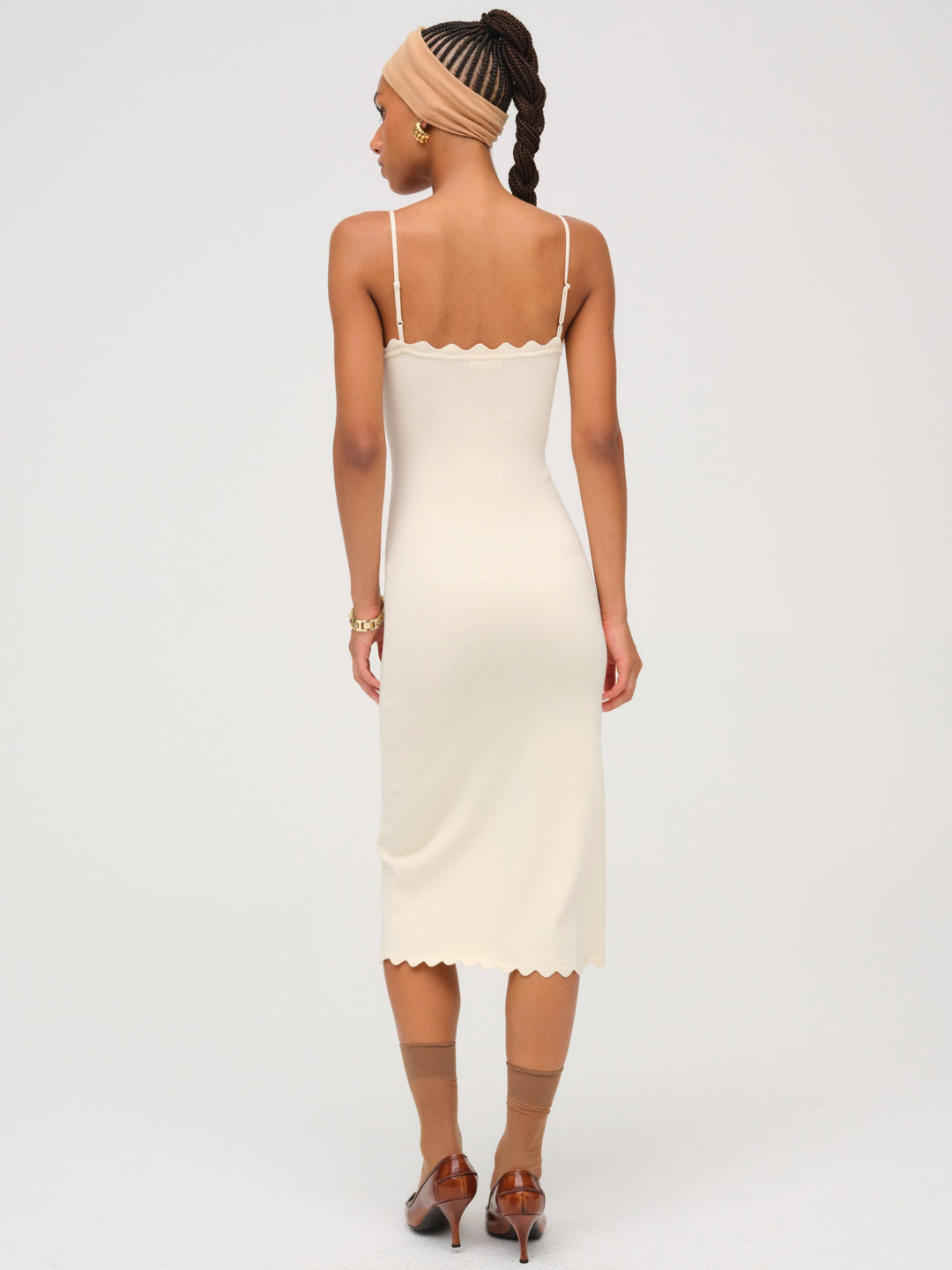 Sisi Scallop Knit Midi Dress - Cream | For Love and Lemons