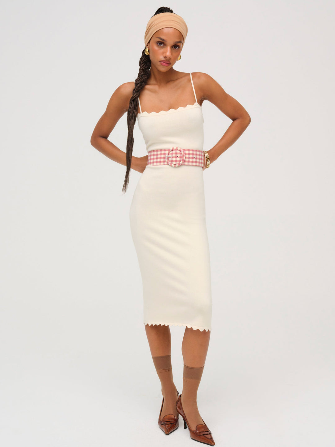 Sisi Scallop Knit Midi Dress - Cream | For Love and Lemons