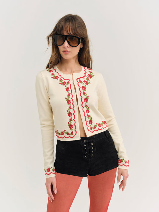 Rose Waltz Scalloped Knit Cardigan - Cream | For Love and Lemons