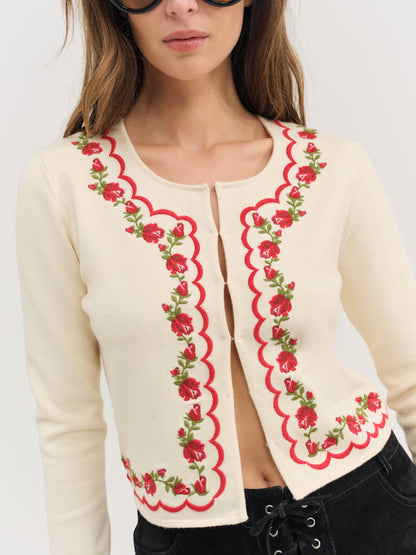 Rose Waltz Scalloped Knit Cardigan - Cream | For Love and Lemons