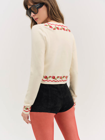 Rose Waltz Scalloped Knit Cardigan - Cream | For Love and Lemons