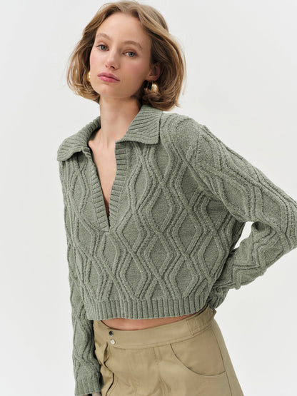 Madison Chenille Polo - Green | For Love and Lemons