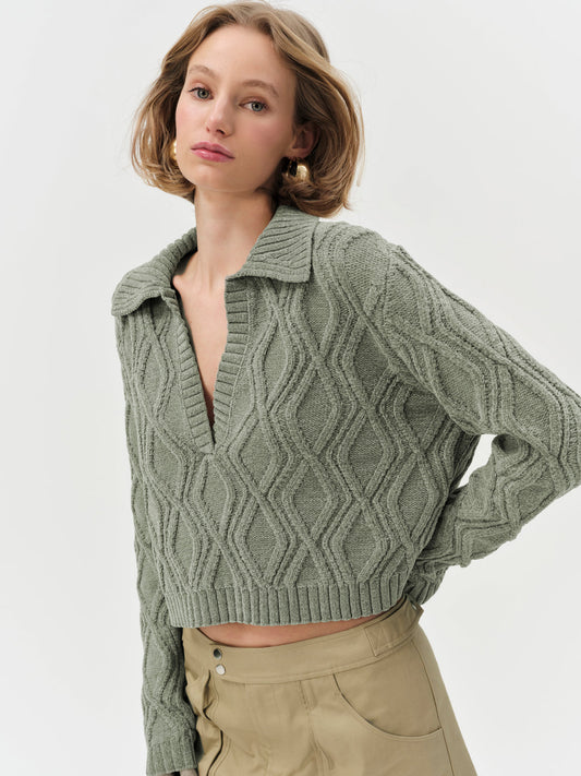 Madison Chenille Polo - Green | For Love and Lemons