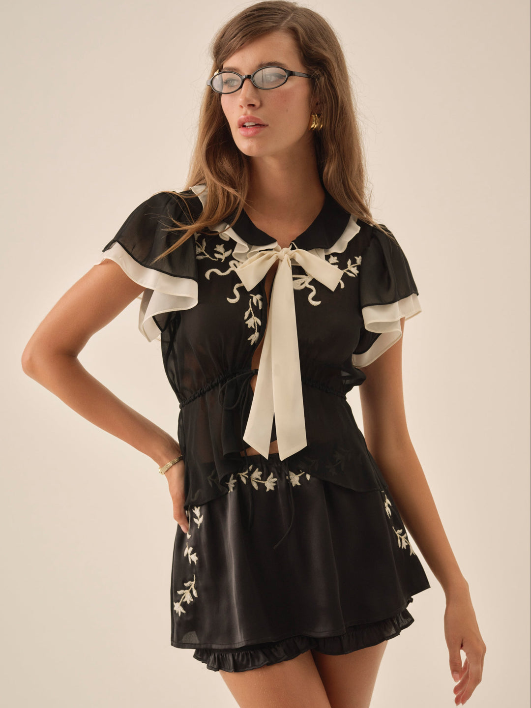 Emmie Chiffon Skort - Black | For Love and Lemons