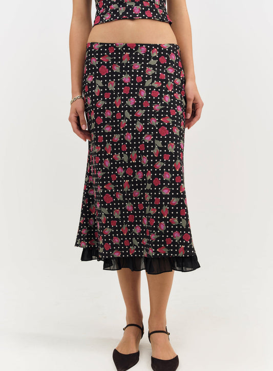 Betty Bud Midi Skirt - Black | For Love and Lemons