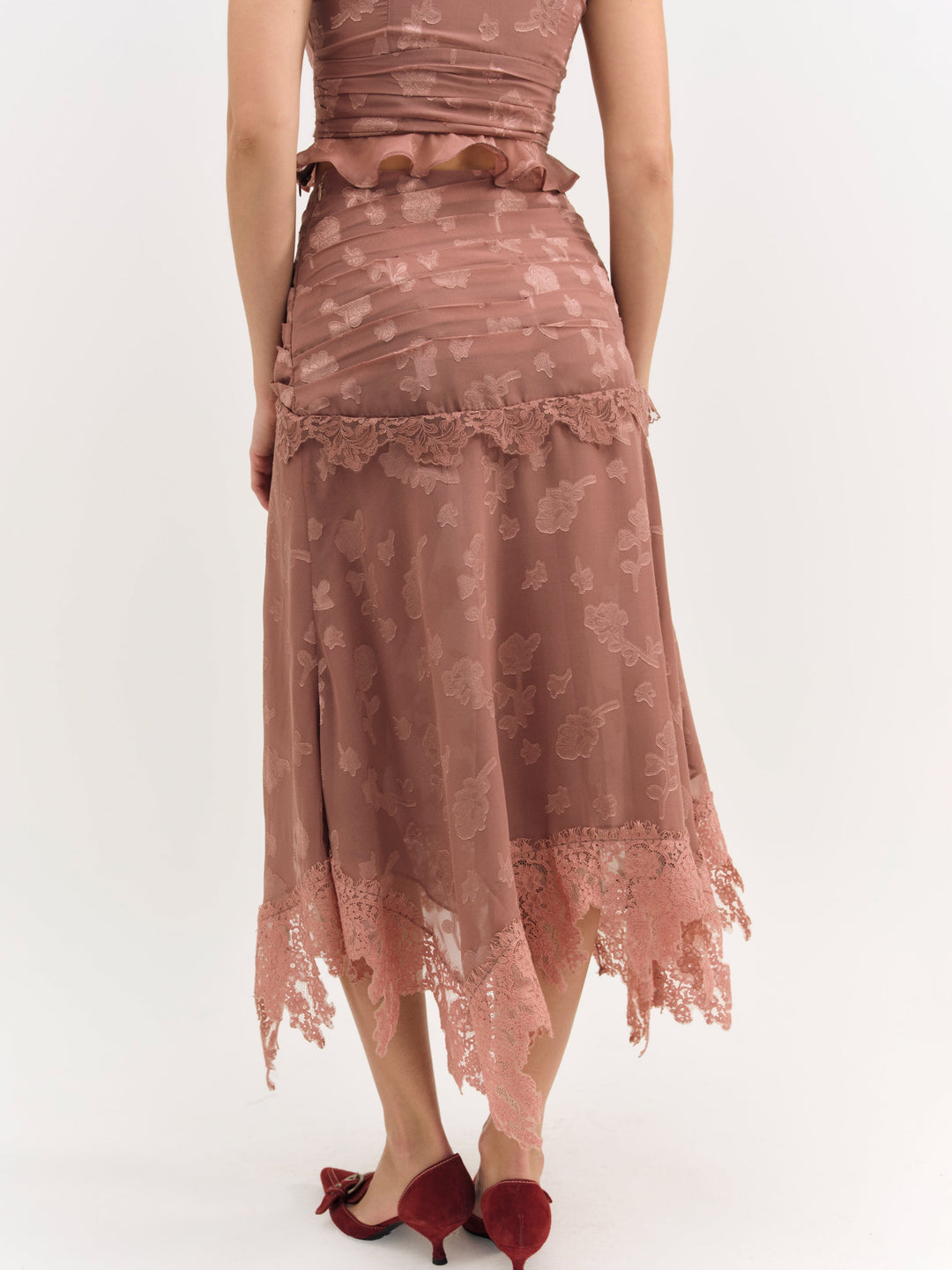 Colette Satin Burnout Midi Skirt - Mahogany | For Love and Lemons