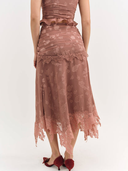 Colette Satin Burnout Midi Skirt - Mahogany | For Love and Lemons
