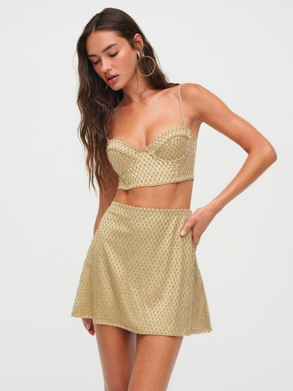 Glitter Grid Mini Skirt - Gold | For Love and Lemons