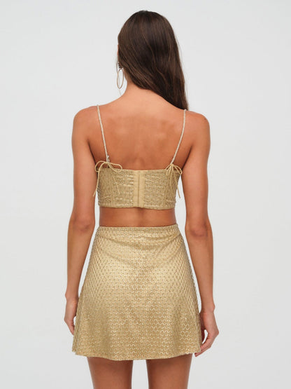 Glitter Grid Mini Skirt - Gold | For Love and Lemons