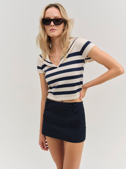 Cotton Twill Micro Skort - Navy | For Love and Lemons
