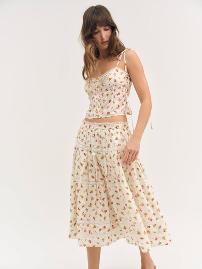 Adahlia Floral Midi Skirt - Cream | For Love and Lemons