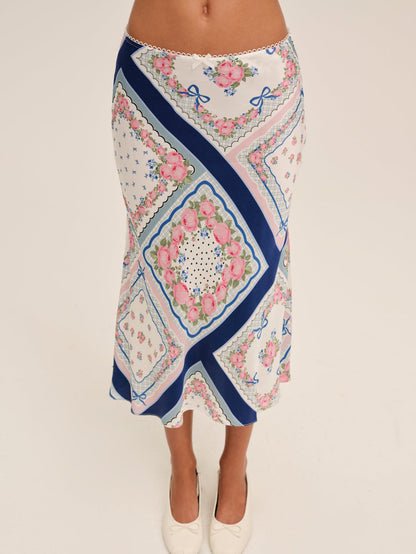 Summer Scarf Midi Skirt - Blue | For Love and Lemons