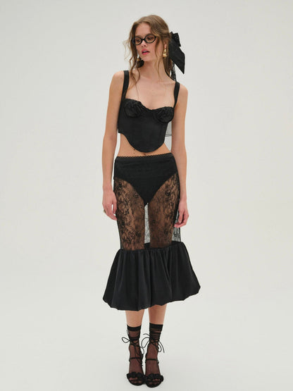 Sugarplum Lace Midi Skirt - Black | For Love and Lemons