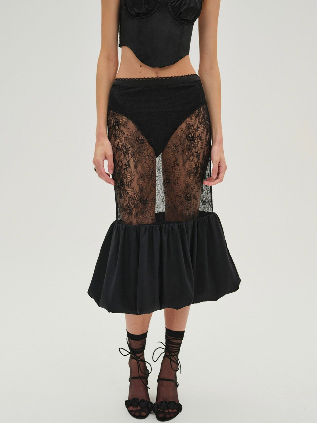 Sugarplum Lace Midi Skirt - Black | For Love and Lemons