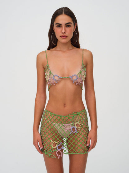 Tulip Grid Rhinestone Skirt - Green | For Love and Lemons