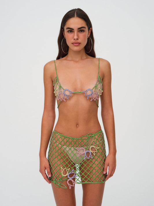Tulip Grid Rhinestone Skirt - Green | For Love and Lemons