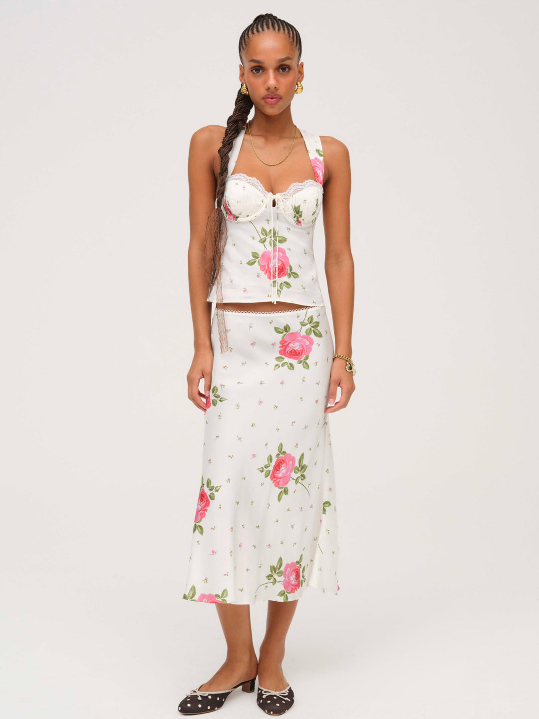 Rosebud Midi Skirt - White | For Love and Lemons