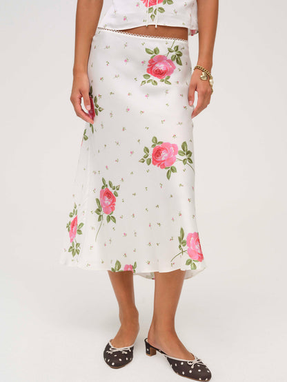Rosebud Midi Skirt - White | For Love and Lemons