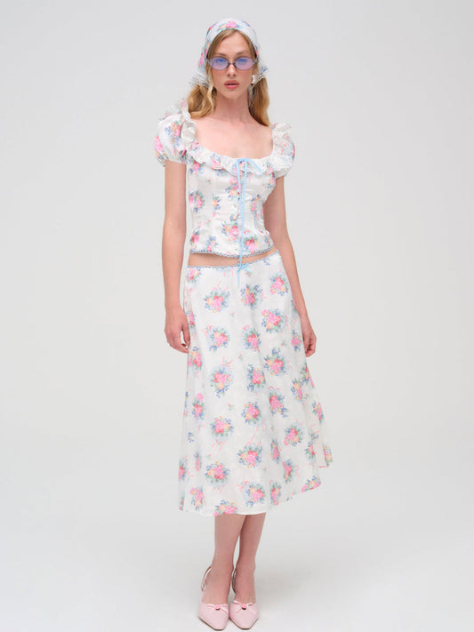Doily Bouquet Midi Skirt - White | For Love and Lemons