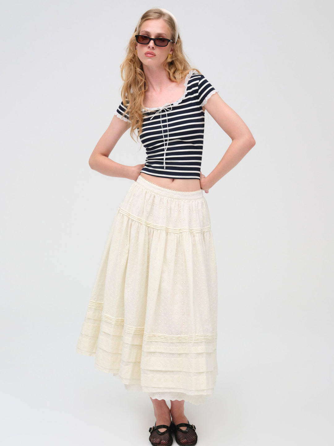 Eyelet Midi Skirt - White | For Love and Lemons