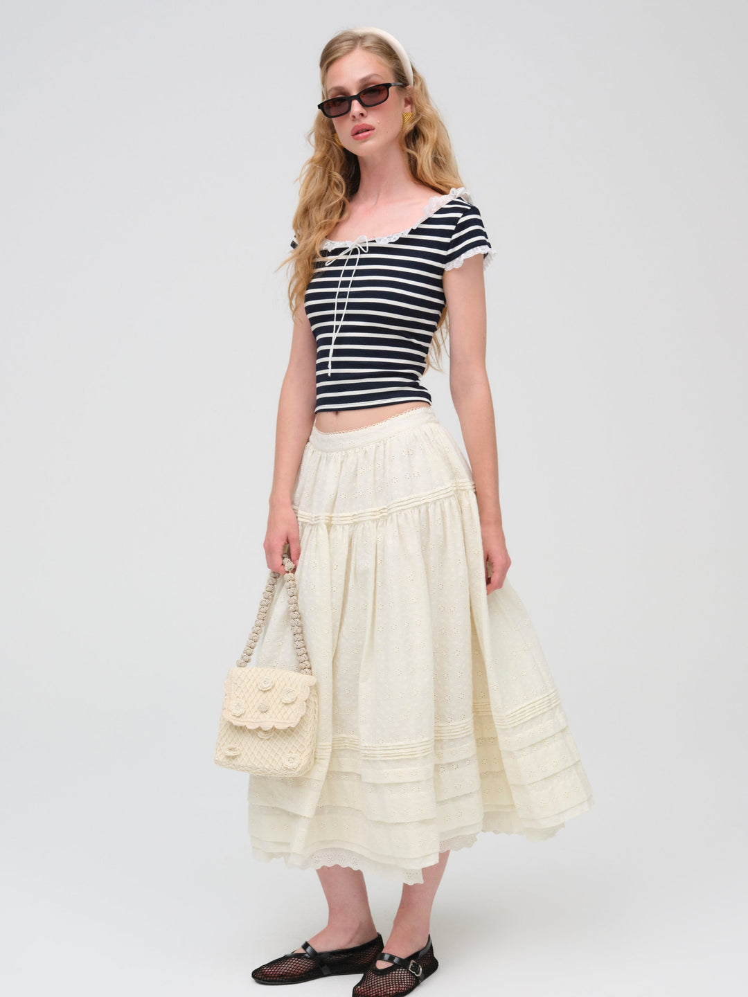 Eyelet Midi Skirt - White | For Love and Lemons