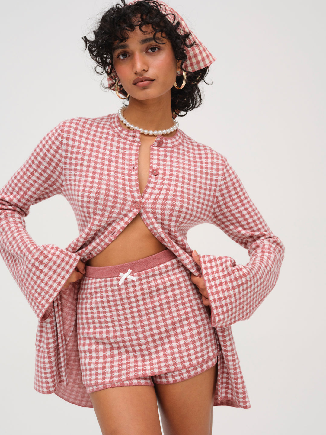 Gingham Knit Skort - Mauve | For Love and Lemons