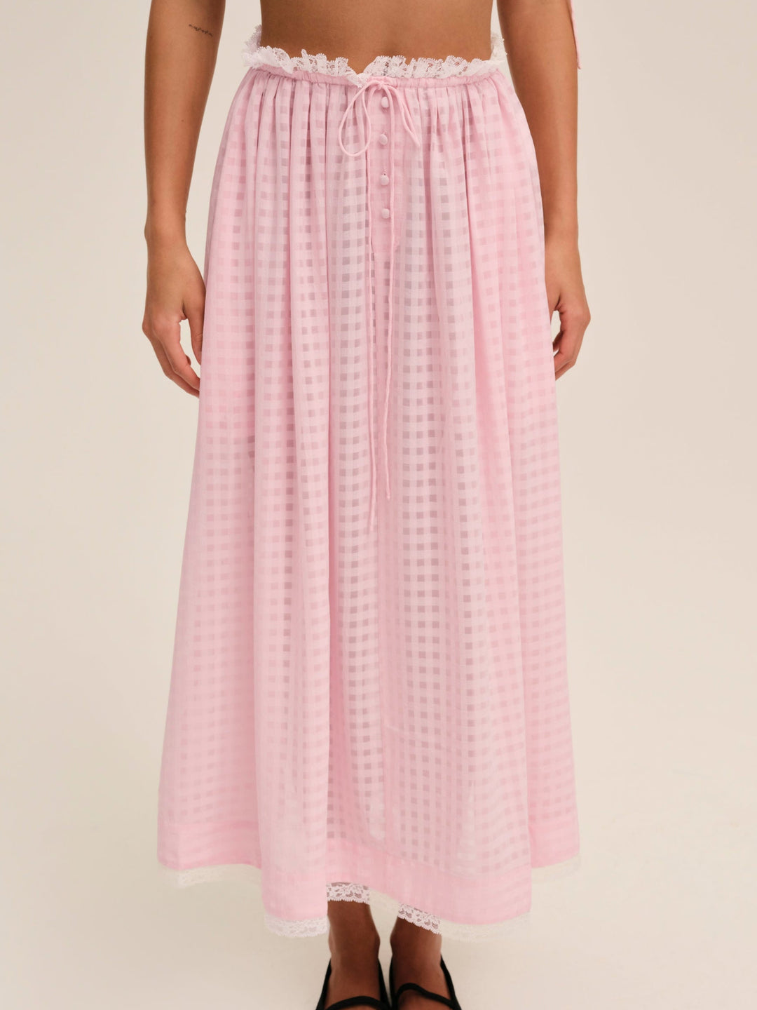 Ginny Gingham Midi Skirt - Pink | For Love and Lemons
