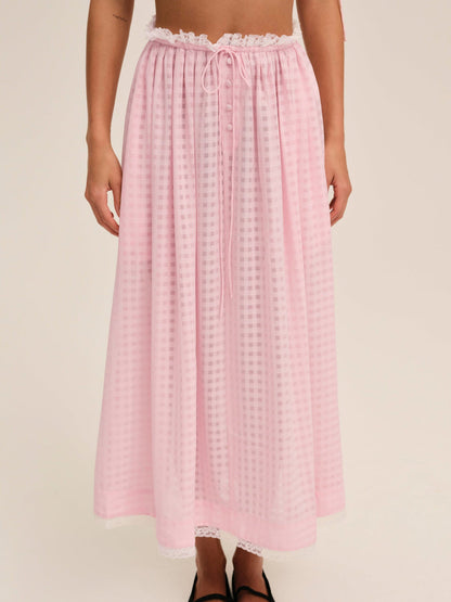 Ginny Gingham Midi Skirt - Pink | For Love and Lemons