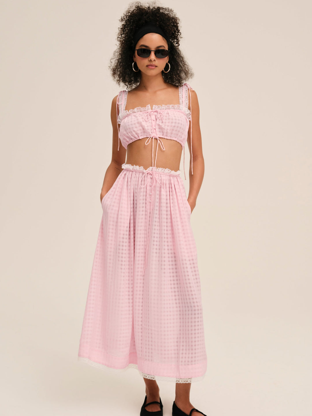 Ginny Gingham Midi Skirt - Pink | For Love and Lemons