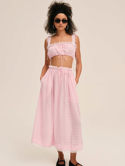 Ginny Gingham Midi Skirt - Pink | For Love and Lemons