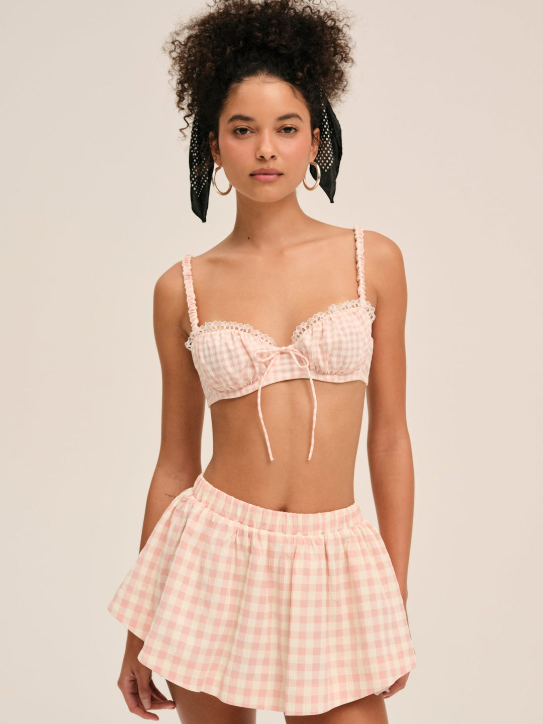 Petal Gingham Skort - Peach | For Love and Lemons