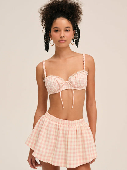 Petal Gingham Skort - Peach | For Love and Lemons