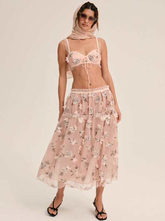 Blushing Rose Midi Skirt - Blush | For Love and Lemons