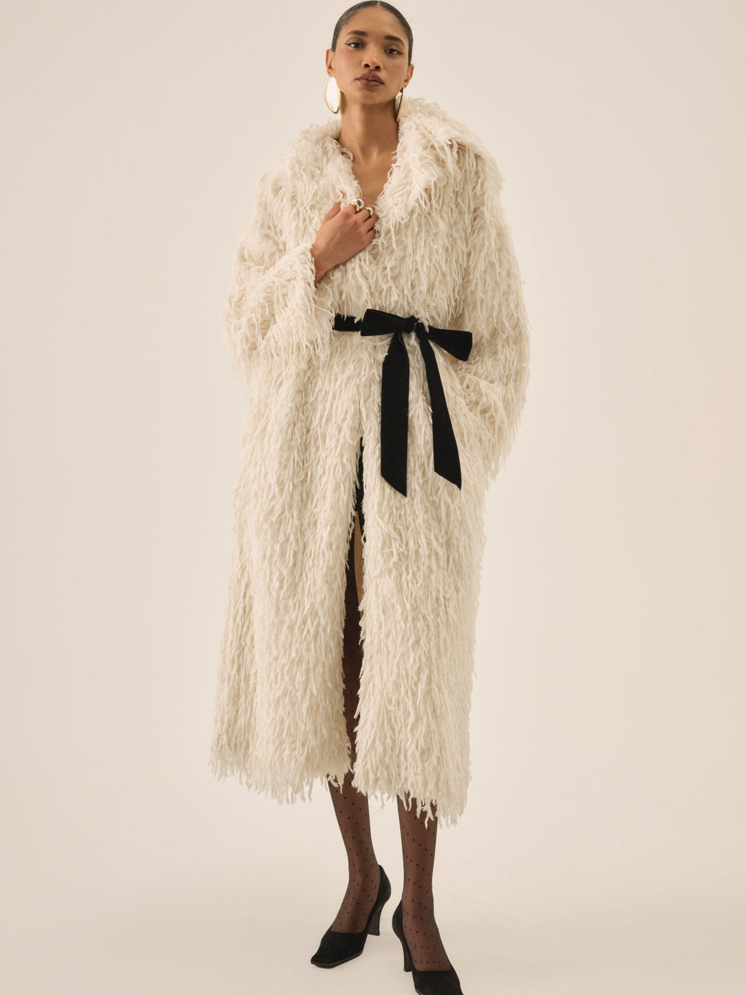 Ruffle Faux Feather Coat - Cream | For Love and Lemons