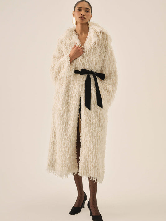 Ruffle Faux Feather Coat - Cream | For Love and Lemons
