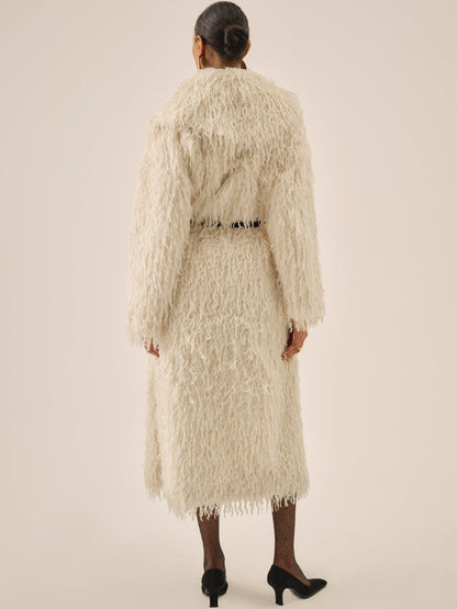 Ruffle Faux Feather Coat - Cream | For Love and Lemons