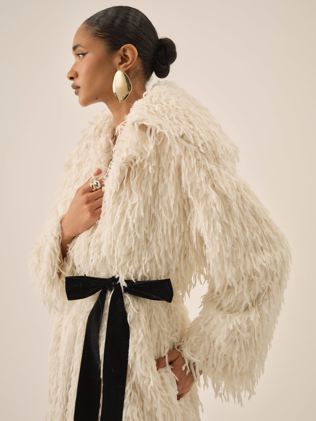 Ruffle Faux Feather Coat - Cream | For Love and Lemons