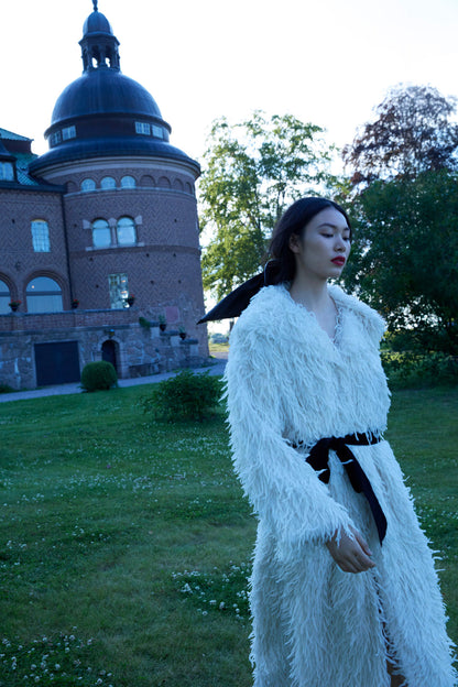 Ruffle Faux Feather Coat - Cream | For Love and Lemons